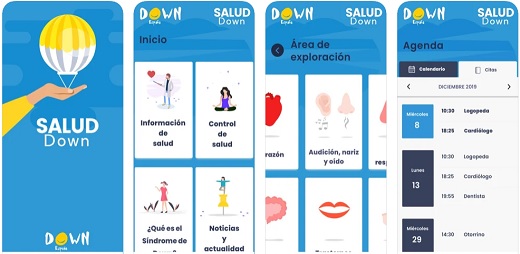 Varias imágenes de la App Salud Down desarrollada por Down España