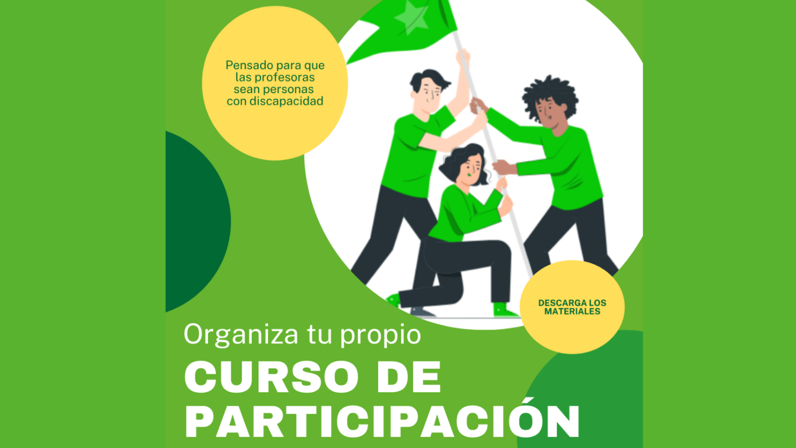 cartel sobre el curso de participación de Plena Inclusión, en tonos verdes