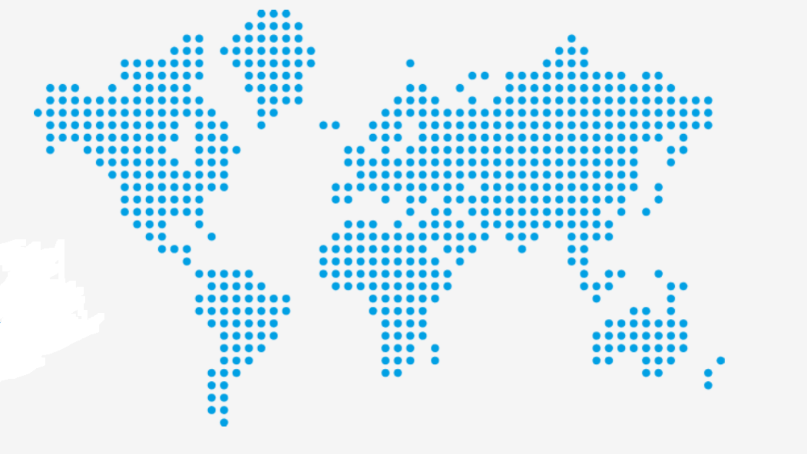 Mapa del mundo dibujado con círculos azules, sin distinción de color entre regiones ni países